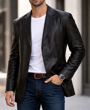 Boss Hugo Boss Men's Lambskin Leather Brown Jacket Blazer Coat Size 54 Formal